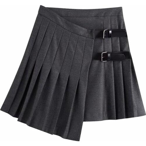 Streetwear Women Pleated Skirts 2021 Fashion Ladies Leather Button Skirt Vintage Female Elegant Mini Skirt Girls Chic Skirt