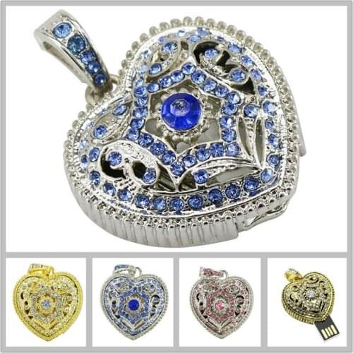 Usb Flash Drive 128GB Memory Usb 2.0 Metal Crystal Usb Stick 4GB 8GB 16GB 32GB Wholesale Pendrive Retro Heart Pen Drive For Love