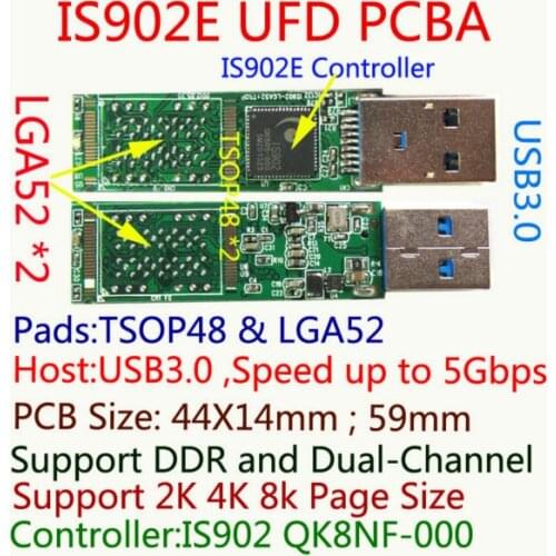 USB FLASH DRIVE PCBA LGA52/TSOP48, IS902E USB3.0 PCBA ,902E PENDRIVE PCBA Kits,Dual CH, DIY UFD PCBA,LGA52 solder joints Tinned