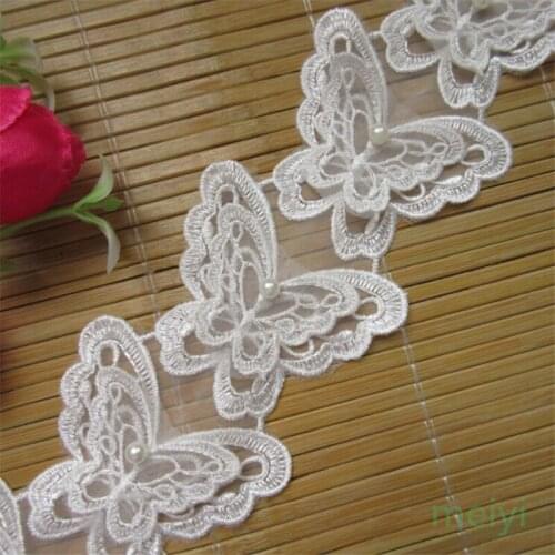 Hot 10x White Butterfly Pearl Embroidered Lace Trim Ribbon Fabric Handmade DIY Sewing Craft For Costume Hat Shoes Decoration