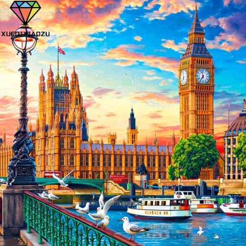 XUEQIXIAOZU Full Round City landscape painting Diamond painting diamond embroidery 5D DIY Diamond setting Mosaic painting gifts