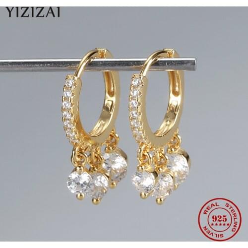 YIZIZAI Real 925 Sterling Silver Korean Fine Cubic Zircon Crystal Pendant Hoop Earrings For Women Prevent Allergies Earrings