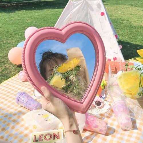 Heart-shaped Makeup Mirror Wall Mounted Dual-Use Vanity Mirror Girls Cosmetic Tools Portable Desktop Decor Cosmetic Mirrors