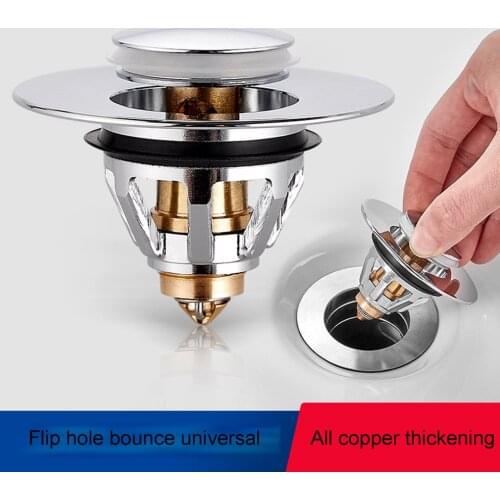 Zezzo®Stainless Steel Bounce Core Push-type Drain Filter Universal Wash Basin Push-type Hair Catcher Sink Bathtub Plug Trap