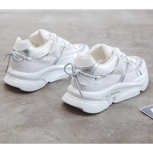Women Platform Sneakers 2021 Leather Casual Ladies Chunky Shoes Plus Size 41 42 43 White Woman Fashion Thick Sole Wedge Sneakers