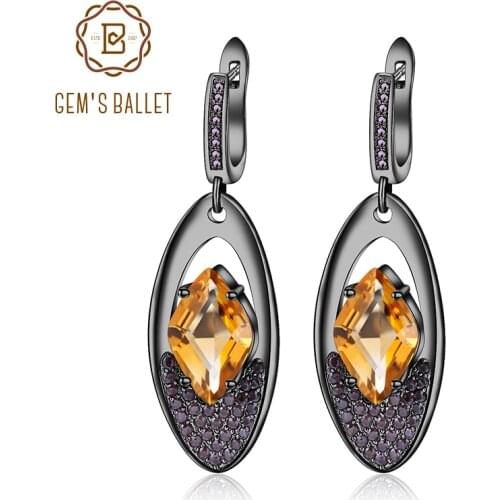 GEMS BALLET Natural Citrine Vintage Punk Gothic Earrings 925 Sterling Silver Gemstones Drop Earrings for Women Fine Jewelry