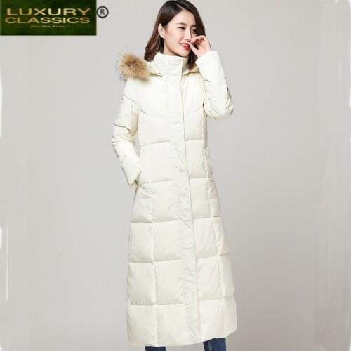 With Jacket Winter Female Raccoon Fur Hooded 90% Duck Down Coat Women Clothes 2021 Korean Warm X-Long Coat Hiver LW1398