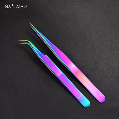 1pc Chameleon Straight Curved Tweezers kit Nail Art Clips Eyelash Extension Tweezers Nippers Stainless Steel Nail Art Tools