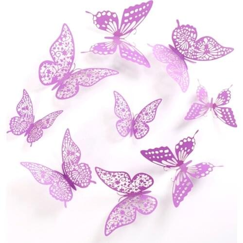 12Pcs Pink Gold Blue Hollow 3D Butterfly Wall Stickers for DIY Party Kids Wedding Living Room Decoration Window Home Decal Decor
