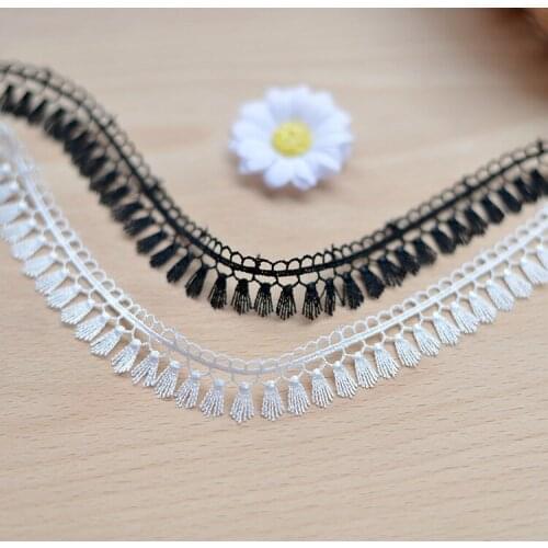 20 meter 1.9cm 0.74" wide black/ivory tassels lace trim ribbon ML9K908F269