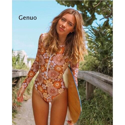 2021 Long Sleeves Swim Suit Sexy Print One Piece Swimsuit Push Up Swimwear Women Monokini Bathing Suit Women Summer Beach Wear