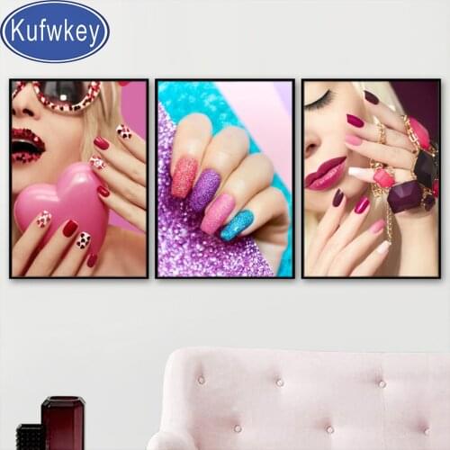 3 Piece Nail Fashion Salon Woman 5d Diy diamond painting Full Square,Rhinestone embroidery Cosmetics Beauty Shop Decor