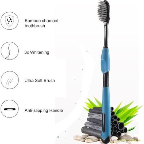 4PCS Double Ultra Soft Bamboo Charcoal Nano Toothbrush Black Tooth Brush Dental Personal Care Teeth Brush Black Toothbrush