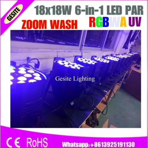 4pcs/lot 18*18W dmx led par wash zoom indoor 6in1 rgbwa uv 18x18 w led par can