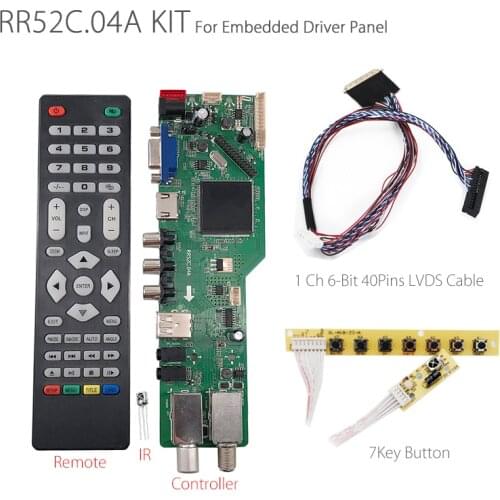 5 OSD Game RR52C.04A Support Digital Signal DVB-S2 DVB-C DVB-T2/T ATV Universal LCD Driver Board with 7key button 1ch 6bit 40pin