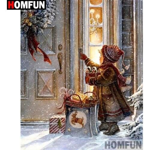 HOMFUN Full Square/Round Drill 5D DIY Diamond Painting "Child gift door" 3D Diamond Embroidery Cross Stitch Home Decor A20071