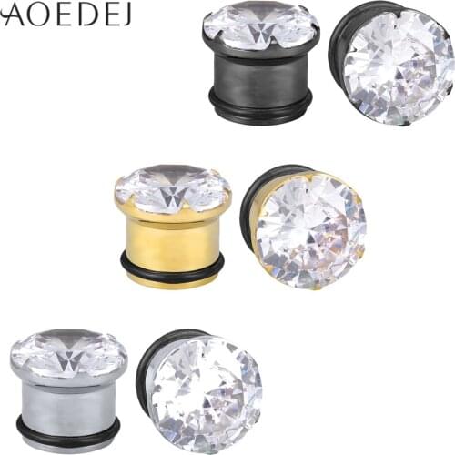AOEDEJ Zircon Ear Tunnel Plugs Stainless Steel Gold Black Silver Color Ear Gauge Expander Apron Flesh Body Piercing Jewelry