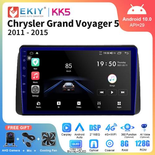 EKIY Android 10.0 Multimedia For Chrysler Grand Voyager 5 2011-2015 Stereo Car Radios GPS Navi IPS 1280*720P DSP WIFI Head Unit