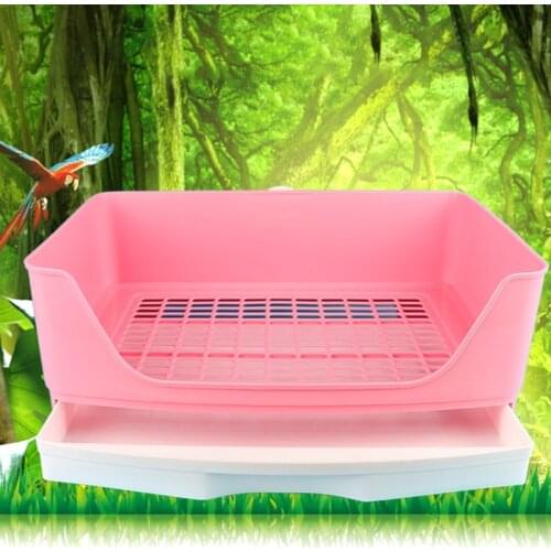 Large Rabbit Litter Box with Drawer Place Firmly Pet Bedpan Corner Toilet Box with Grate Potty Easy Operation Bigger Pet Pan for