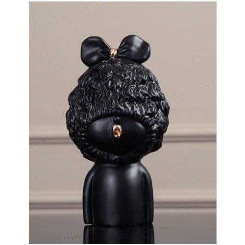 GINKGO BLACK WHITE CURLY GIRL FIGURINE CRAFTS WHOLESALE MODEL DOLL RESIN ORNAMENTS HOME DECORATION DESKTOP ACCESSORIES