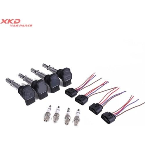 Ignition Coils 4-pin Plugs & Spark Plugs Kit For V-W Golf Passat Bora B-eetle A-udi A4 A6 Seat 1.8T