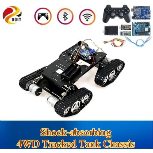 WiFi/Bluetooth/PS2 Control RC 4wd Tracked Tank Chassis Shock-absorbing Kit with UNO R3 Board+ Motor Driver Board for Arduino DIY