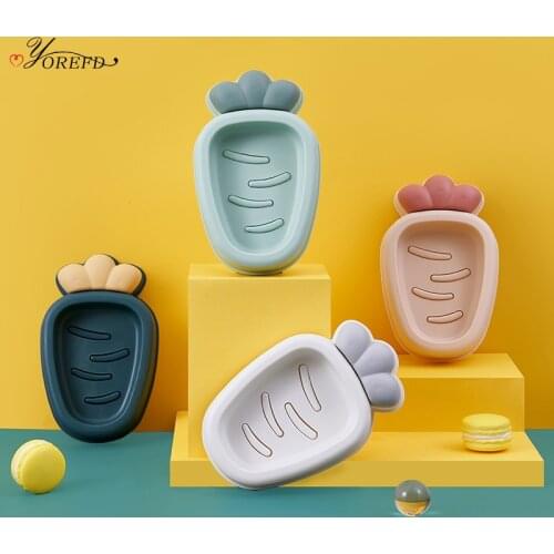 OYOREFD Creative Cartoon Carrot Shape Soap Dish Bathroom Double Layer Drain Soap Box Non-slip Soap Tray Bathroom Accessories