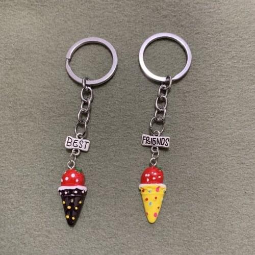 Creative Resin Ice Cream Key Chains BFF Friendship Children Best Friends Forever Key Ring Best Gift For Friends Girls Boys