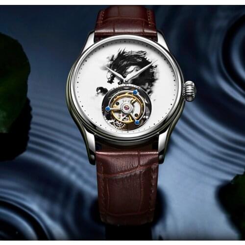 AESOP Ink Dragon Totem Mechanical Watch Men Tourbillon Skeleton Waterproof Sport Wristwatch Luxury Brand Mens Mechanical Watch