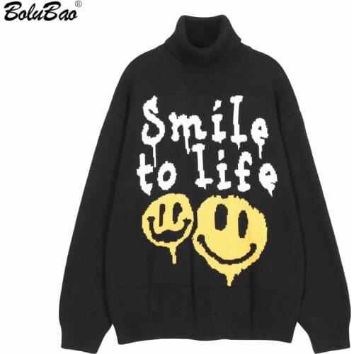 BOLUBAO Male Oversize Sweaters 2021 Tops Smile Cartoon Clothing Hip Hop Streetwear Pullover Harajuku Sweater Men