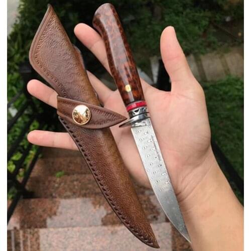 VG10 Damascus steel hunting knife Strong outdoor straight knife High hardness camping handmade knife EDC Tools