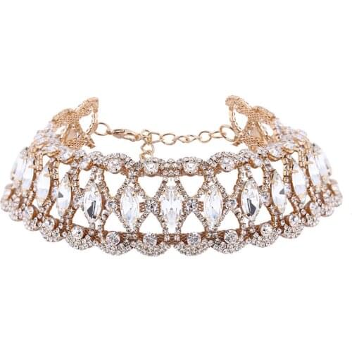 2018 Choker Necklace Gold Crystal Fashion Big Necklaces Women Flower Choker Statement Wide Chunky Necklaces Chocker N1795