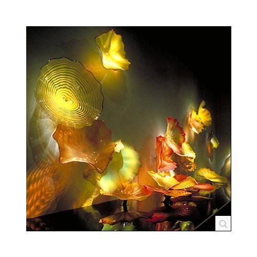 Stunning Fashion Fancy Blown Murano Glass Wall Plates Popular Art Decor Blown Yellow Glass Hanging Wall Plates for Home Decor