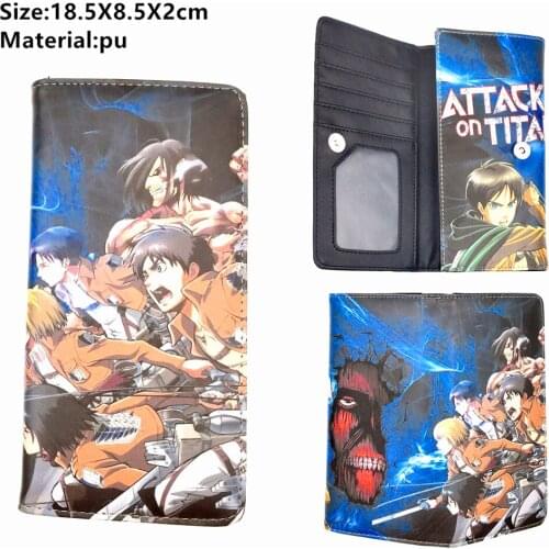 Anime Attack On Titan PU Casual Wallet Button Card Holders Layers Leather Purse Boys Girls Students Coin Cosplay Moneybag Cute