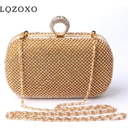 Diamonds Luxury Women Clutch Finger Ring Lady Evening Bags Silver Color Chain Shoulder Party Wedding Handbags