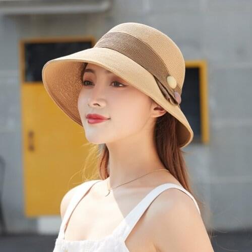 2021 New materials Foldable Womens bucket hat Caps summer straw visor womens beach hat Ladies hats straw hat for girls Button