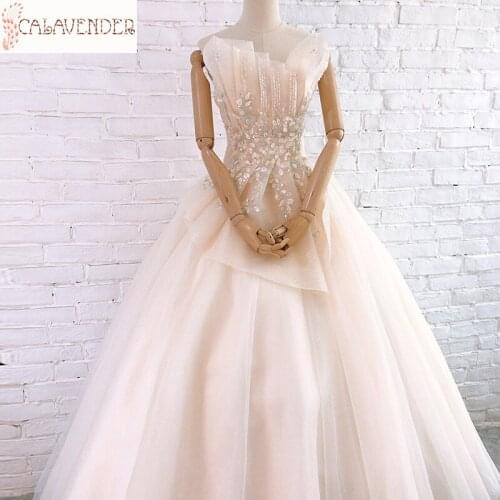 Strapless Light Champagne Wedding Dresses Ball Gown Crystals Beaded vestido de noiva Lace Up Back Wedding Gown