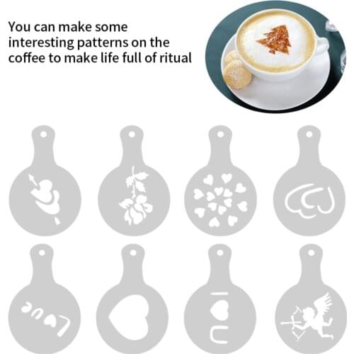 8Pcs Coffee Decorating Stencils Flower Printing Mould Plastic Cupcake Template Cake Chocolate 8 Design Patterns Spray Mold