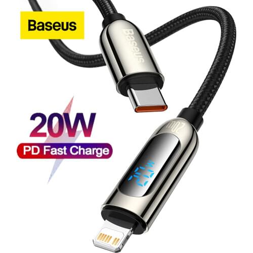 Baseus 20W PD USB C Cable Fast Charging Cable for iPhone 12 11 Pro Max XR Digital Display Mobile Phone Data Wire Cord for iphone