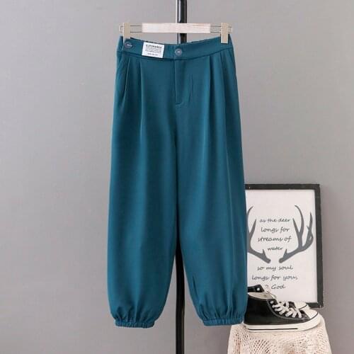 Korean Style Womens Bloomers Pants New Chic OL Loose High Waist Silk Trousers 2021 Spring Summer Fashion Casual Streetwear