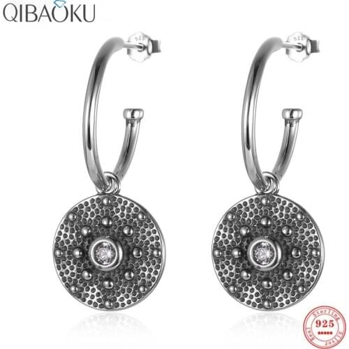 Sterling Silver 925 Oxidized Earrings Round Bead Zircon Hoop Earrings Stylish Personality Ear Jewelry for Women