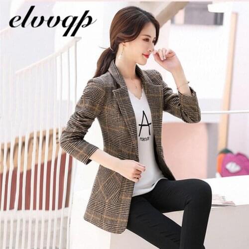Women Blazer Plus size 5XL 2020 Formal Blazers Lady Office Work Suit Pockets Jackets Coat Slim Plaid Women Blazer Femme Jackets
