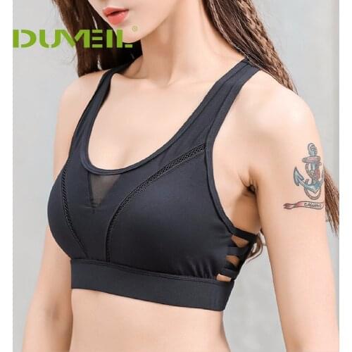 2019 Back Button Womens Professional Shock Absorbing Yoga Bra Sexy Beauty Back Gathered Hollow out Breathable Sports Underwear