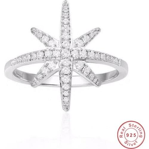 Ins Sparkling Luxury Jewelry 925 Sterling Silver Pave White 5A Cubic Zircon Eight Star Women Wedding Engagement Band Ring Gift