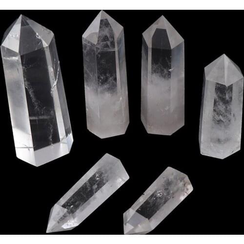 1PC Healing Stone Hexagonal Prisms 50-80mm Obelisk Wand Stone Home Decor Natural Crystal Clear Quartz Transparency Quartz Point