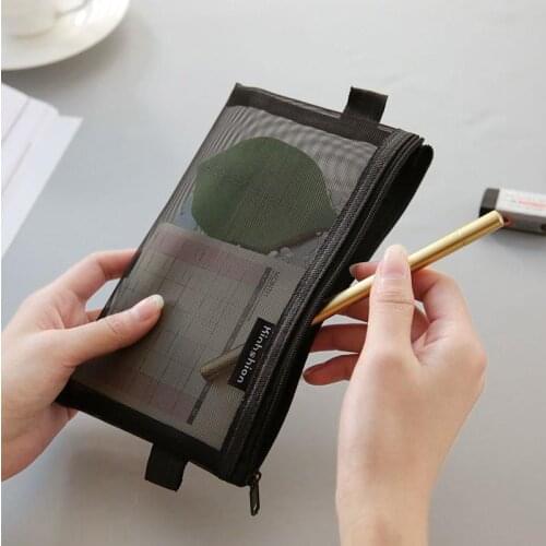 1pcs Storage Bag Pencil Case Mesh Pencil Bag For Kids Girls Gift Office School Supplies Kawaii Stationery Nylon Pencilcase