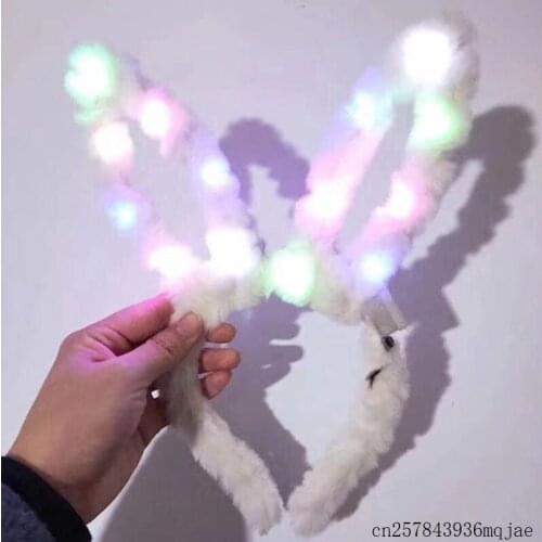 100pcs LED Rabbit Ears Headband Girls Bunny Light Up Hairband Flashing Plush Headwear Glowing Wedding Party Decoration
