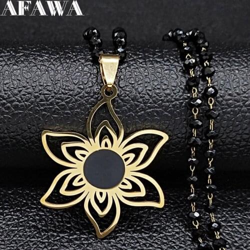 2021 Stainless Steel Gold Color Flower Necklace for Women Black Color Chain Necklace Jewerly acero inoxidable joyeria N1155S03