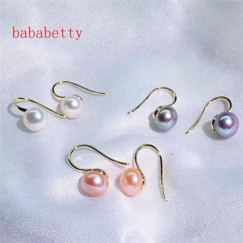New Fashion 7-8mm Pink White purple Freshwater Pearl Dangle Tibetan silver Hook Earrings 3PCS