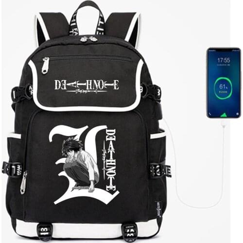 Anime Death Note L Yagami Light Backpack Student Schoolbag USB Travel Bag Men Shoulder Laptap Bags Bookbag High Quality